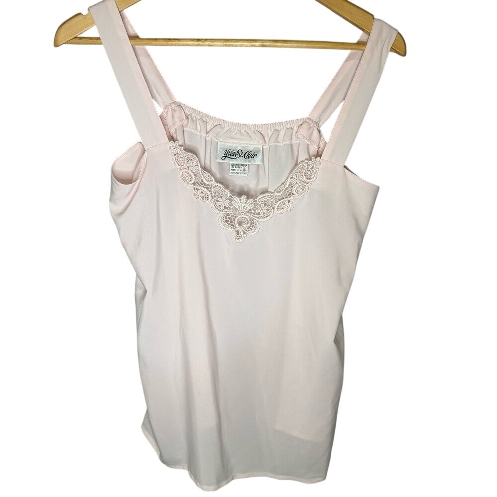 Elegant Vintage 80s Yves St. Clair Cami with lace detail, pink, EUC